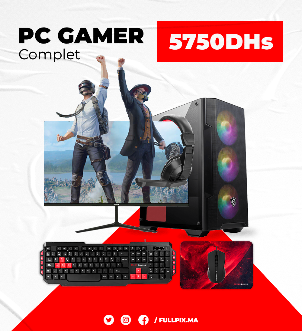 Pc Gaming Complet / AMD Ryzen 5 4600G - Radeon Vega 7 - 16GB DDR4 - 512GB SSD - Moniteur Nilox - Mars Gaming COMBO